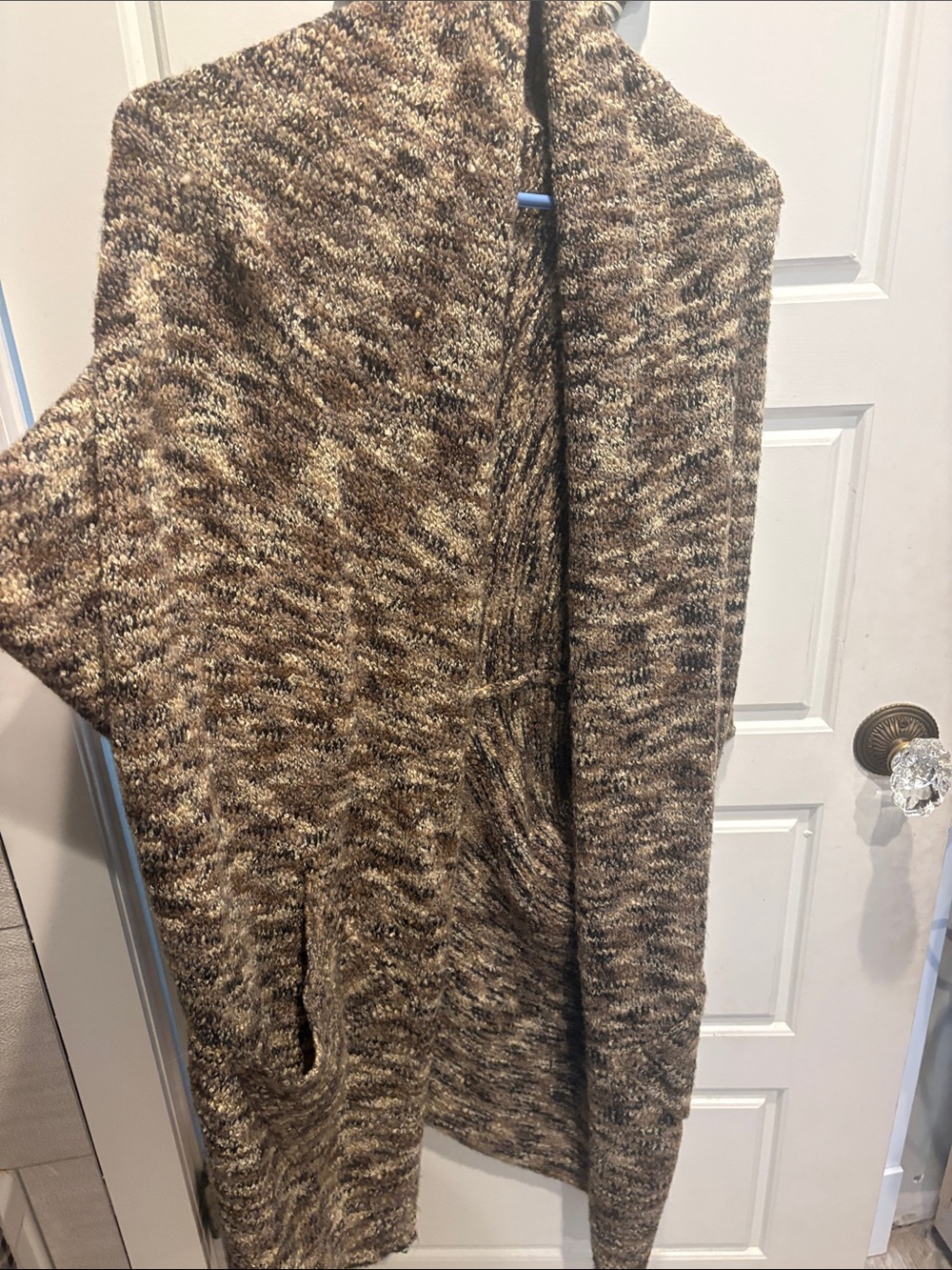 Joan Vass Brown Marled Open-Front Women's Cardigan